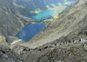 Black lake below Mount Rysy and lake Morské oko